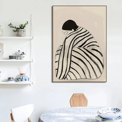 Quadro Abstrato Monocromático Em Tela Para Sala Premium