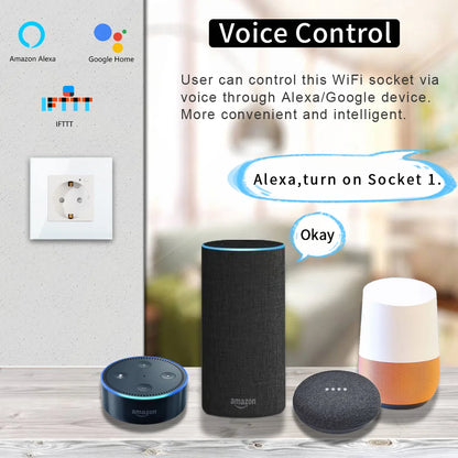 Tomada Inteligente WiFi de Parede CompatívelComAssistentesVirtuais PainelVidro Elegante