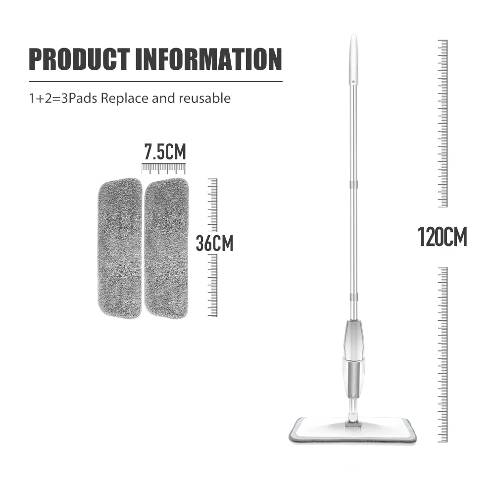 Mop Spray Multifuncional Com Esfregões Planos Microfibra Reutilizável