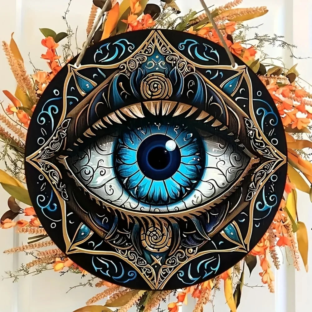 Placa Decorativa Redonda Madeira Para Portas Boêmio Proteção