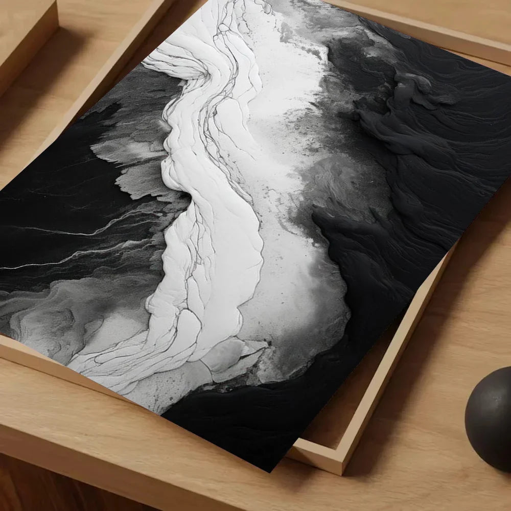 Pintura Abstrata em Tela Estilo Mármore Preto e Branco Minimalista para Decoração de Sala