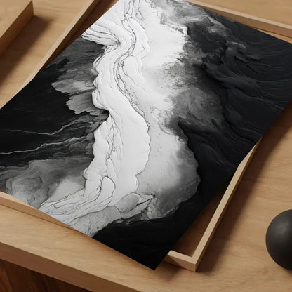 Pintura Abstrata em Tela Estilo Mármore Preto e Branco Minimalista para Decoração de Sala