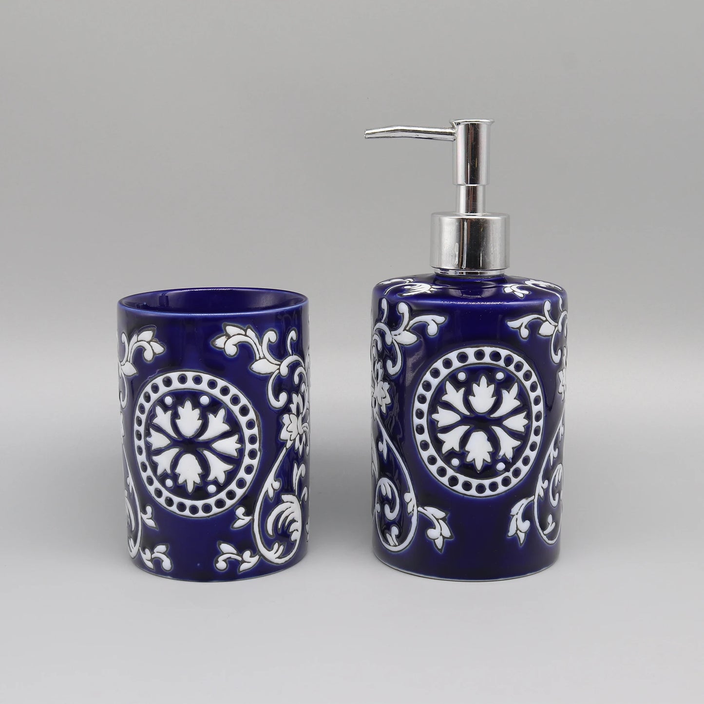 Dispensador De Sabonete Líquido Cerâmico Azul Banheiro Premium