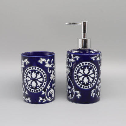 Dispensador De Sabonete Líquido Cerâmico Azul Banheiro Premium