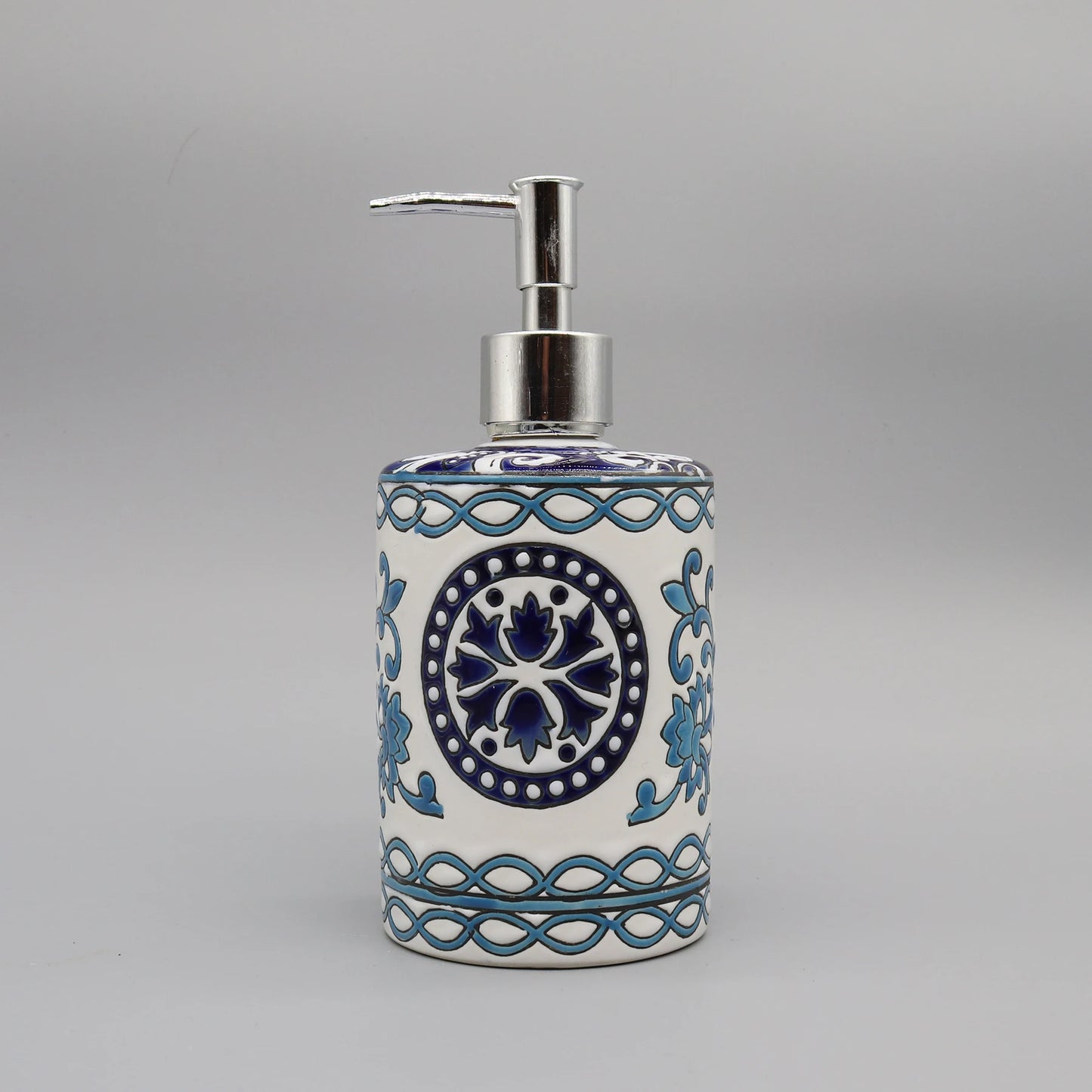 Dispensador De Sabonete Líquido Cerâmico Azul Banheiro Premium