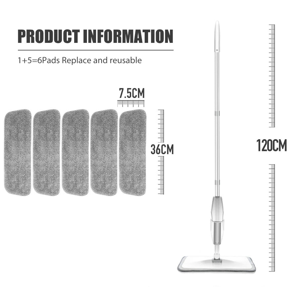 Mop Spray Multifuncional Com Esfregões Planos Microfibra Reutilizável