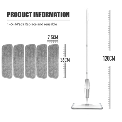 Mop Spray Multifuncional Com Esfregões Planos Microfibra Reutilizável