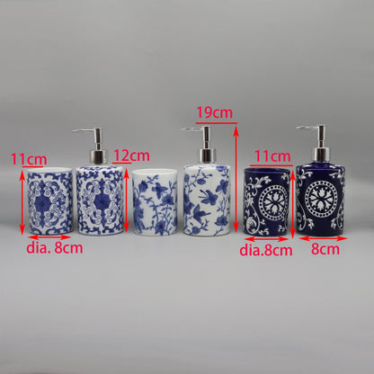 Dispensador De Sabonete Líquido Cerâmico Azul Banheiro Premium