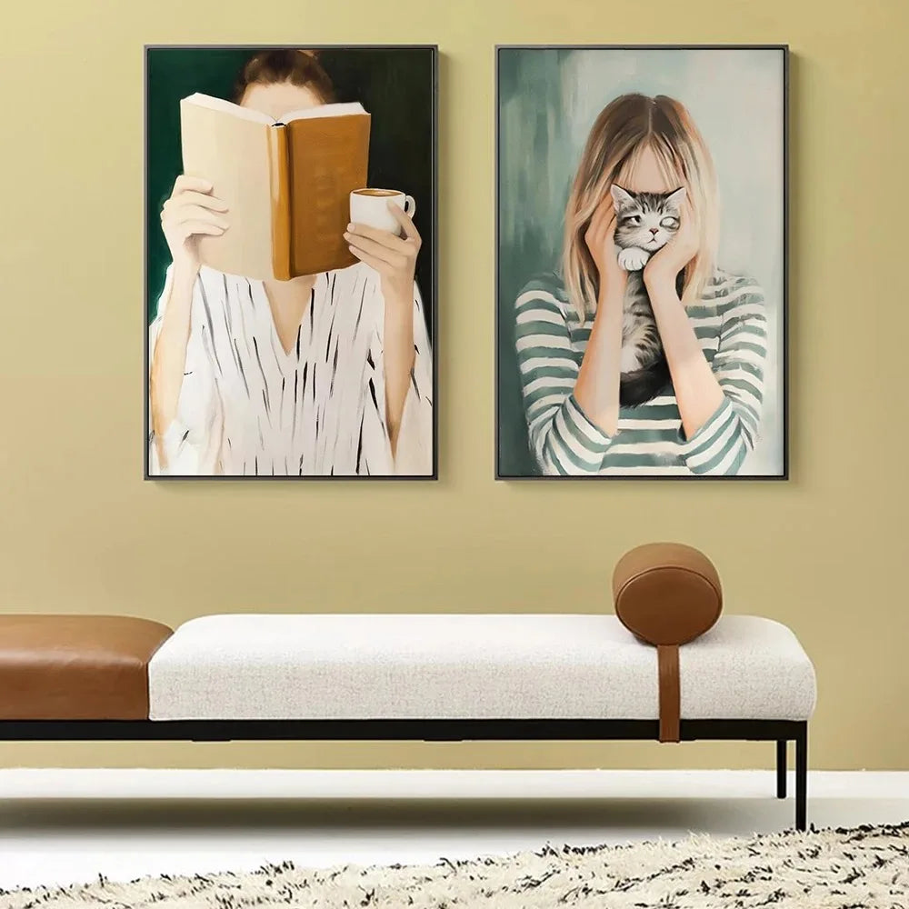 Quadro Em Tela Sem Moldura Abstrato Mulher Com Flores Para Sala Minimalista Nordic