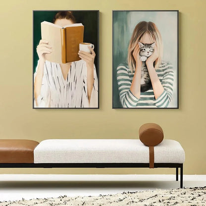 Quadro Em Tela Sem Moldura Abstrato Mulher Com Flores Para Sala Minimalista Nordic