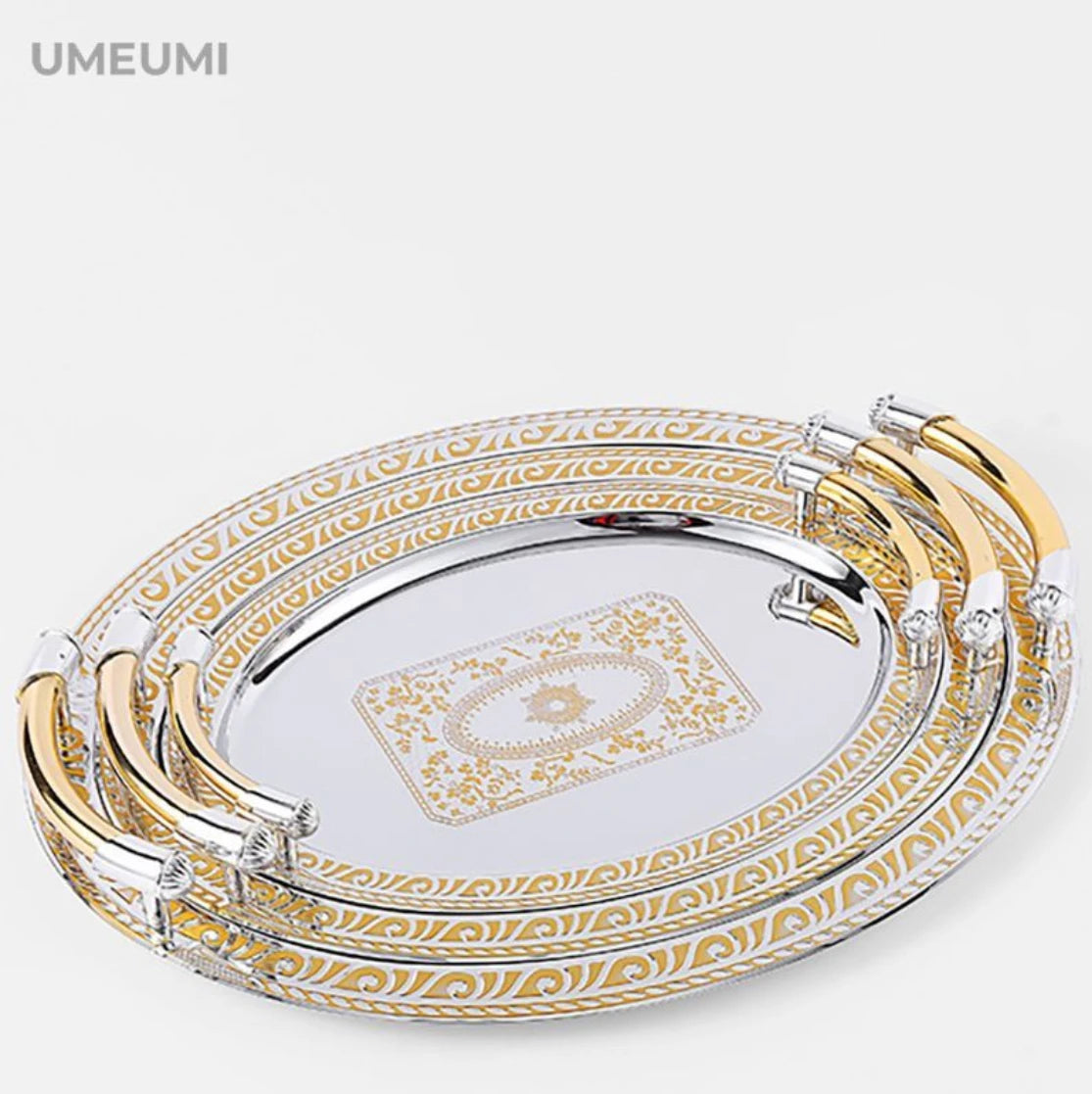 Bandeja Dourada em Metal para Chá com Alça