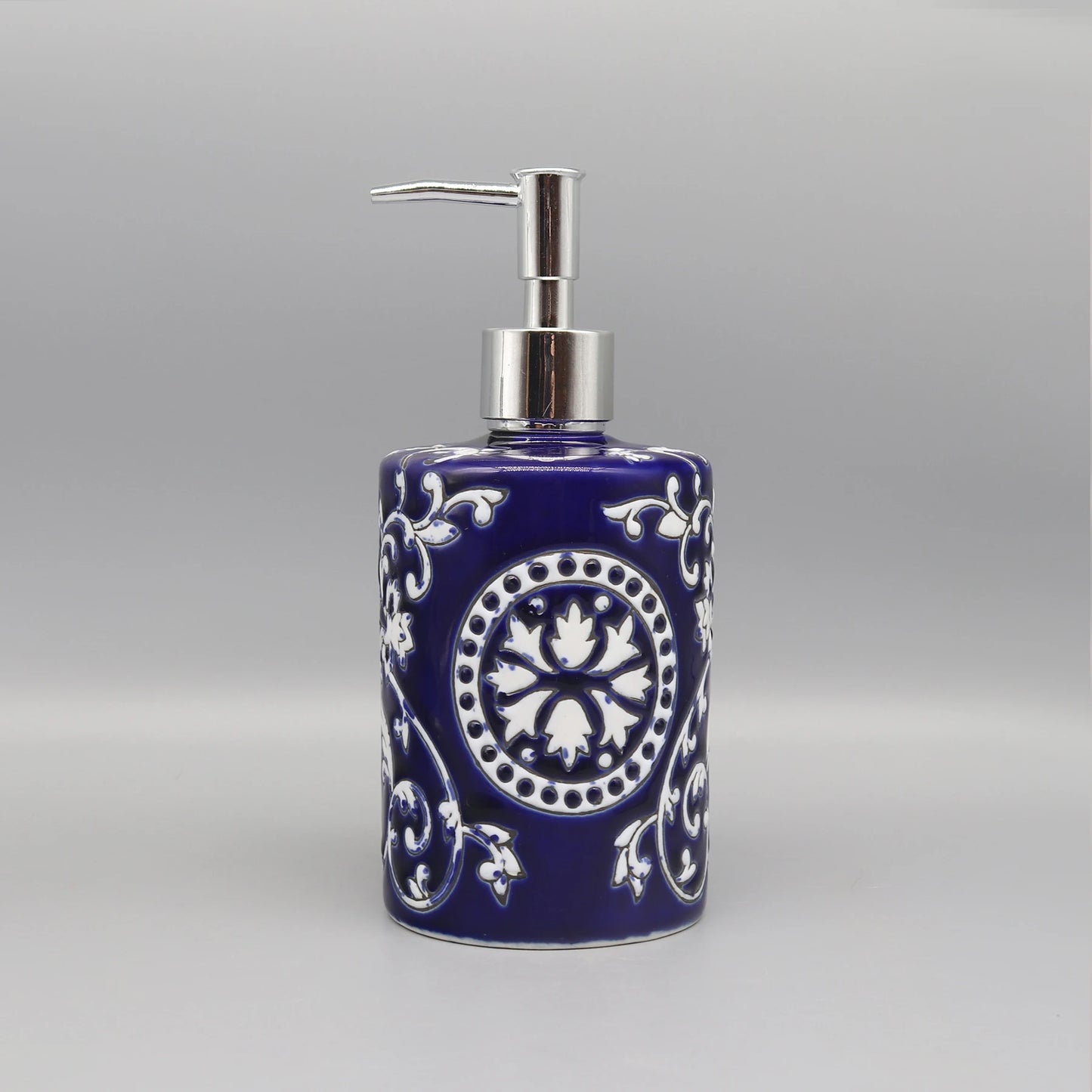 Dispensador De Sabonete Líquido Cerâmico Azul Banheiro Premium