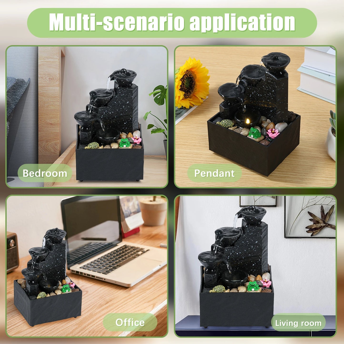 Mesa Cascata Decorativa Para Meditação Com Luz Suave