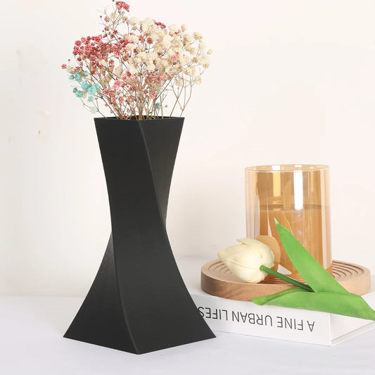 Vaso Decorativo Impresso em 3D Minimalista Geométrico para Flores Secas Preto