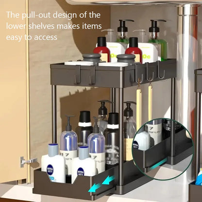 Organizador E Armazenamento Sob A Pia Com Gavetas Deslizantes Duplas E Prateleiras Multiuso Acesso Rápido