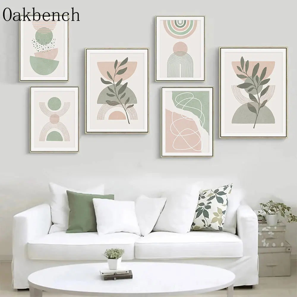 Pintura Abstrata Em Tela Geométrica Boho Para Sala