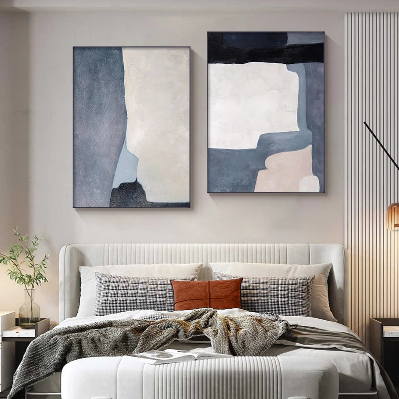 Quadro Decorativo Em Tela Azul Geométrico Para Sala