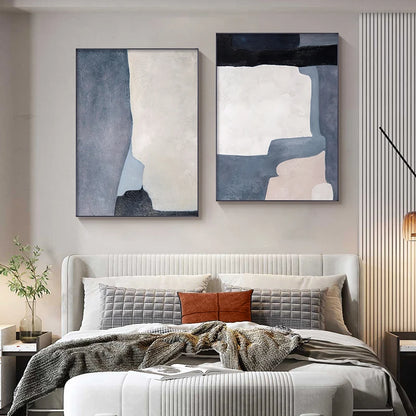 Quadro Decorativo Em Tela Azul Geométrico Para Sala