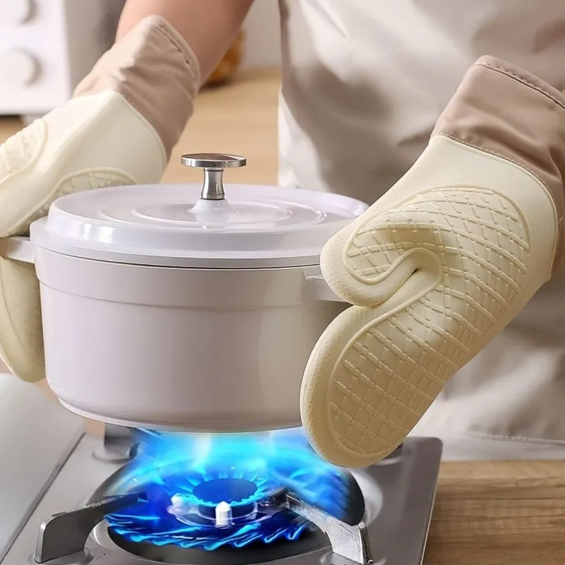 Luvas de Silicone Antiderrapantes, Alongadas e Resistentes a Altas Temperaturas para Cozinha