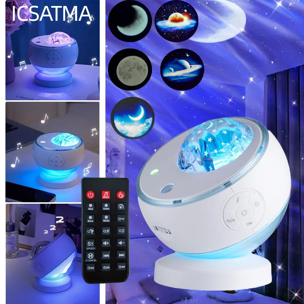 Luz Projeção Aurora LED Para Quarto Com Música