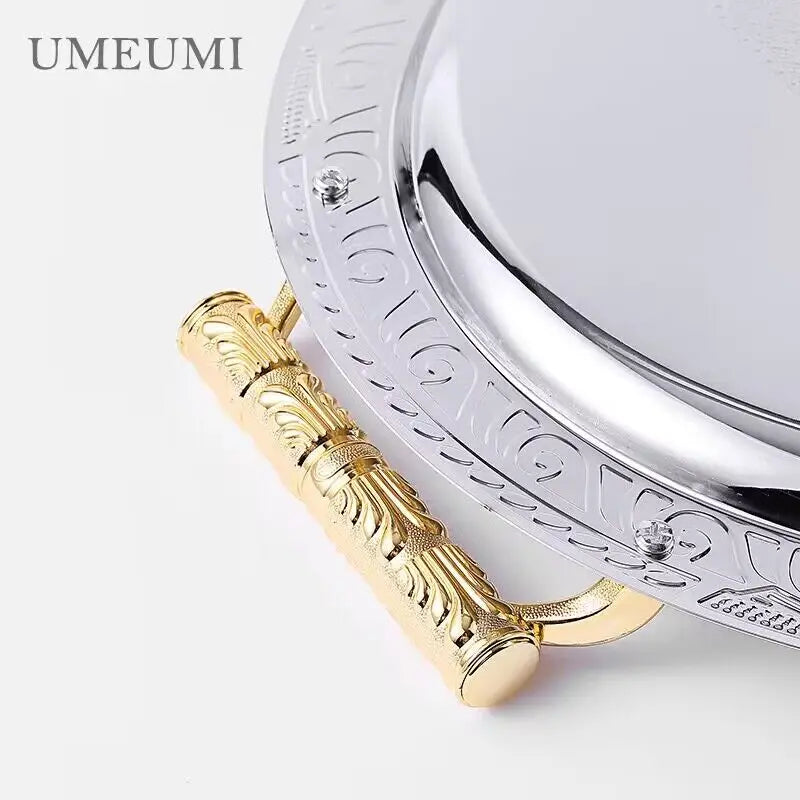 Bandeja Dourada em Metal para Chá com Alça