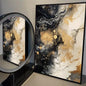 Pintura Abstrata em Tela Estilo Mármore Preto e Branco Minimalista para Decoração de Sala