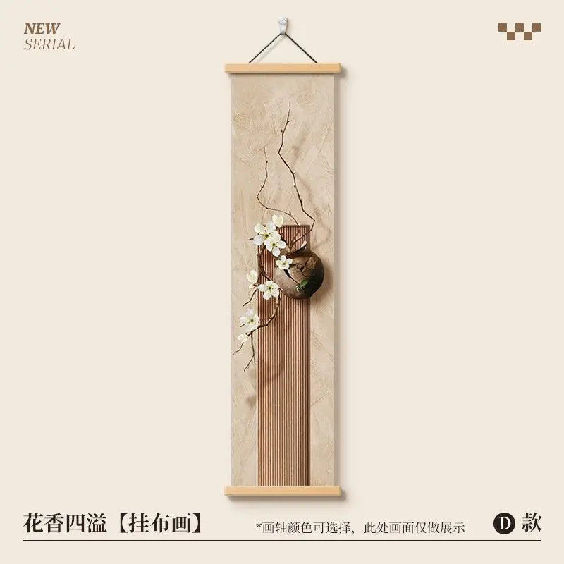 Pintura Decorativa Vertical Estilo Chinês Zen em Tecido Mural de Parede Premium