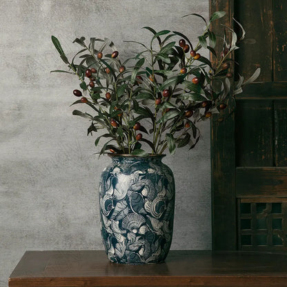 Vaso Porcelânico Decorativo Retrô Azul Branco para Sala