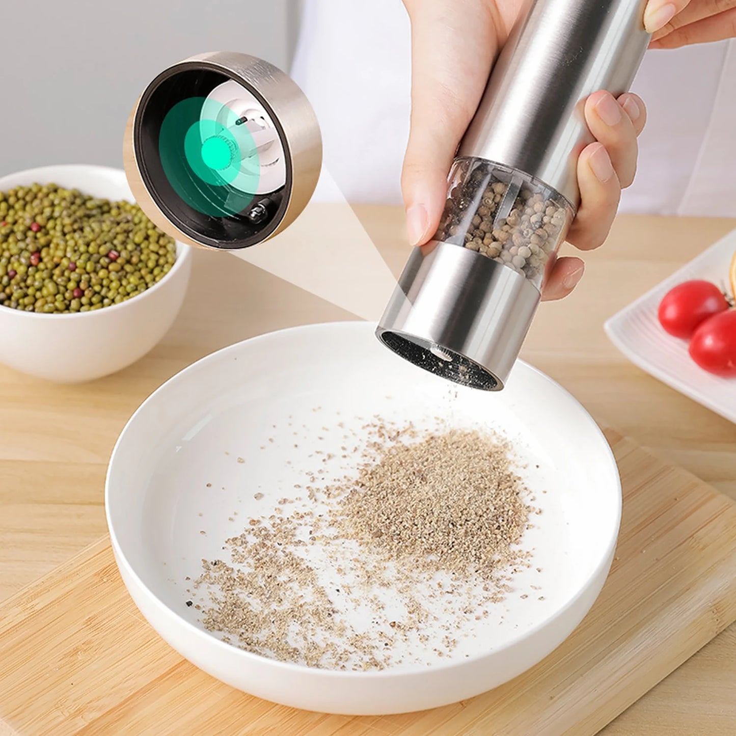 Moedor Elétrico de Pimenta em Aço Inoxidável Ajustável