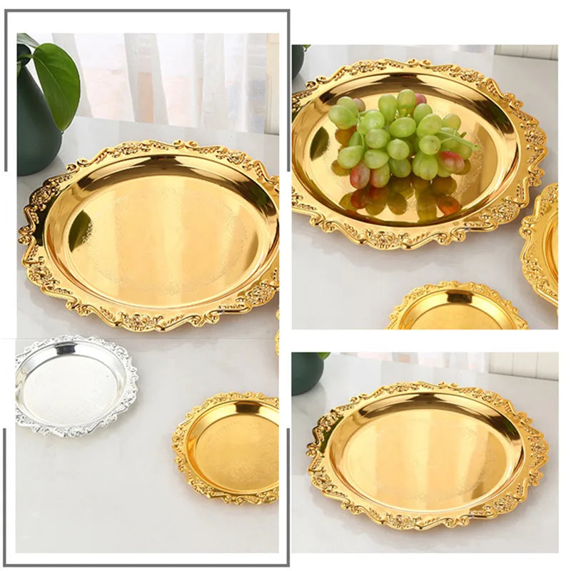Bandeja Decorativa Multifuncional de Metal Dourado Prata Premium