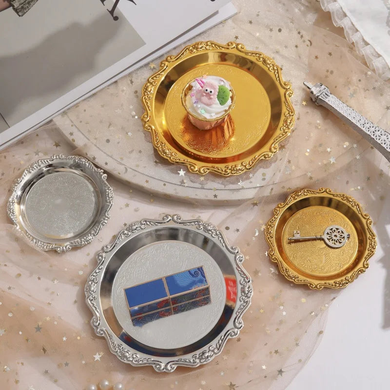 Bandeja Ferro Dourada Prateada para Buffet Decorativo Brilhante