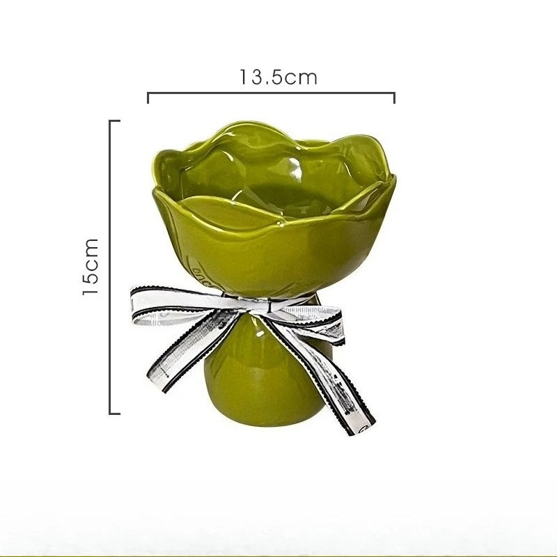 Vaso Cerâmica Rosa Em Flor Para Mesa Decorativo