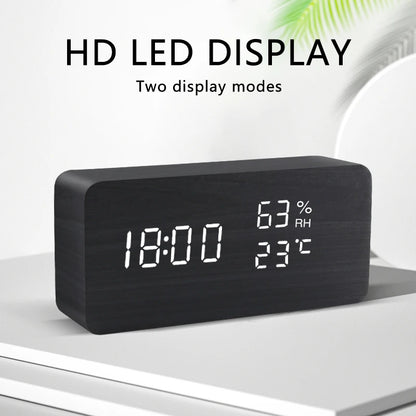 Despertador Digital LED Madeira para Mesa com Voz