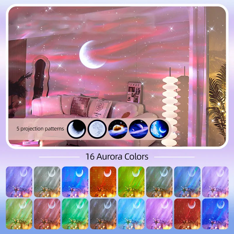 Luz Projeção Aurora LED Para Quarto Com Música