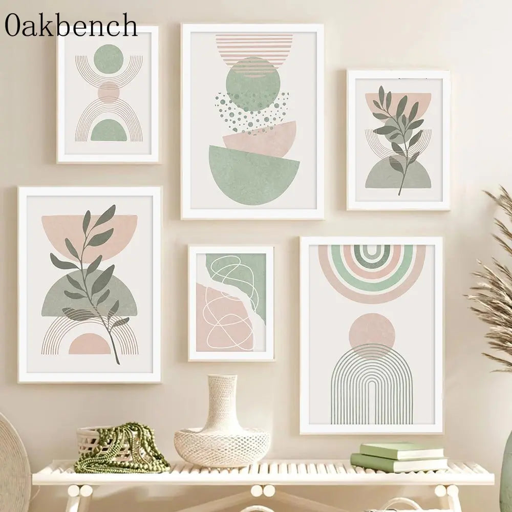 Pintura Abstrata Em Tela Geométrica Boho Para Sala