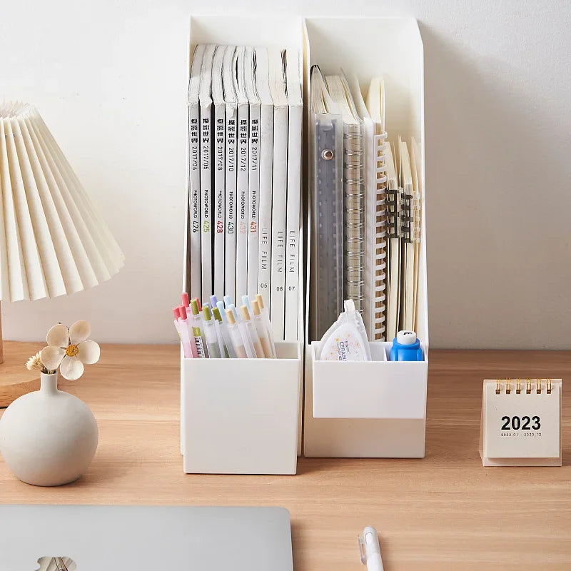 Organizador De Mesa Vertical Empilhável Com Compartimentos Largos Para Papéis E Itens Decorativos