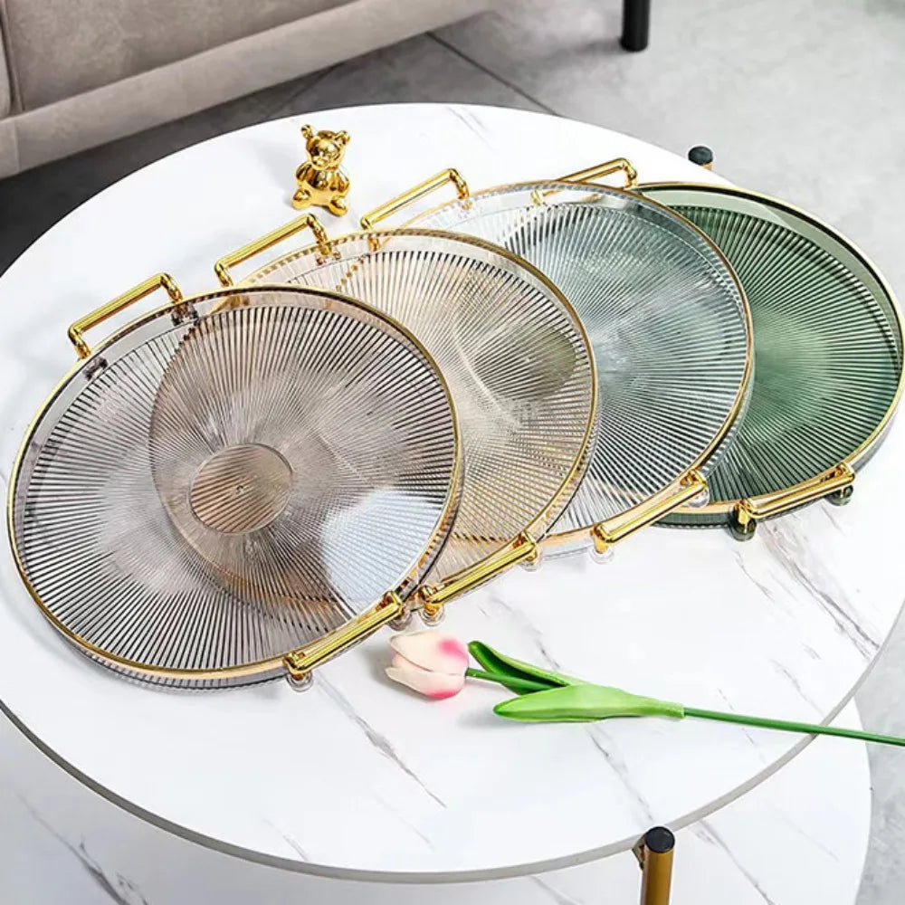 Bandeja de Armazenamento Redonda Multifuncional para Mesa Ouro