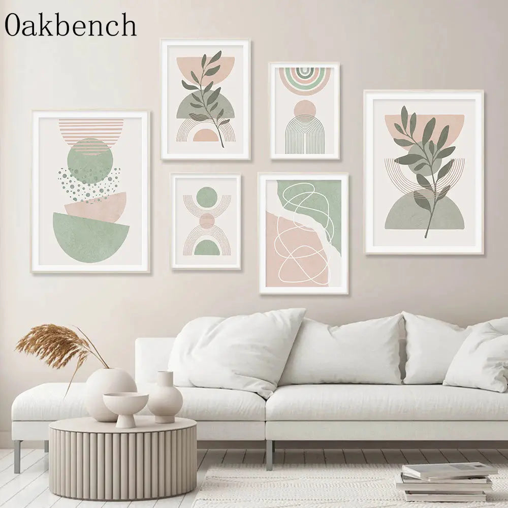 Pintura Abstrata Em Tela Geométrica Boho Para Sala