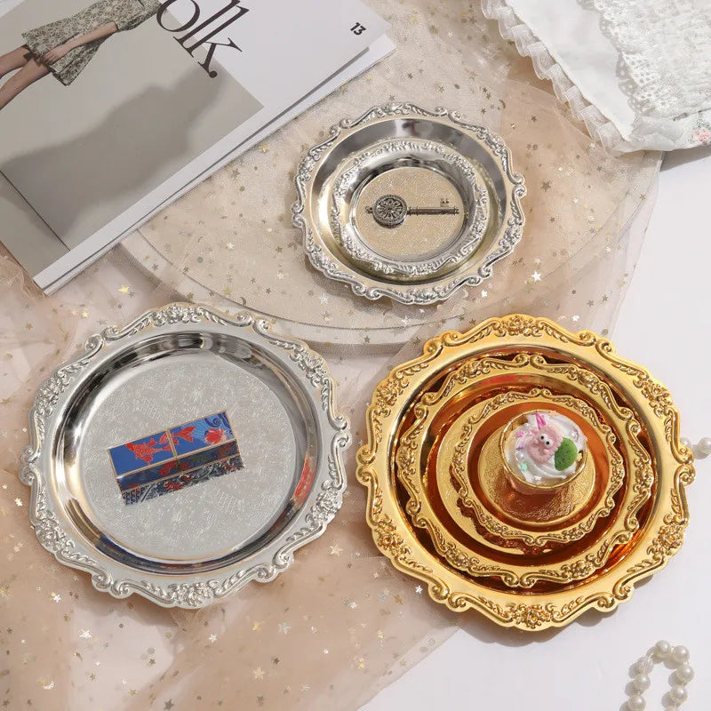 Bandeja Decorativa Multifuncional de Metal Dourado Prata Premium