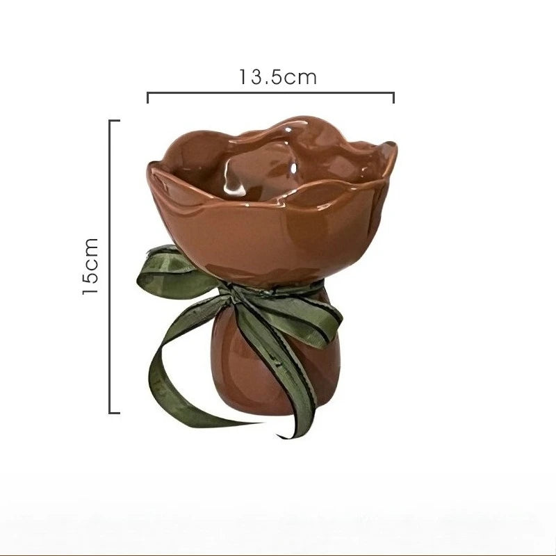 Vaso Cerâmica Rosa Em Flor Para Mesa Decorativo
