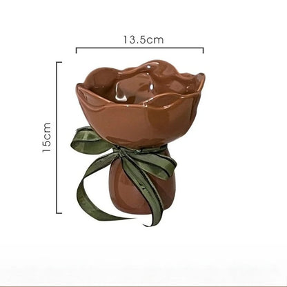 Vaso Cerâmica Rosa Em Flor Para Mesa Decorativo