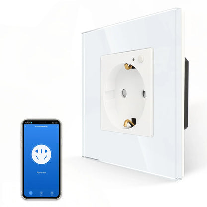 Tomada Inteligente WiFi de Parede CompatívelComAssistentesVirtuais PainelVidro Elegante