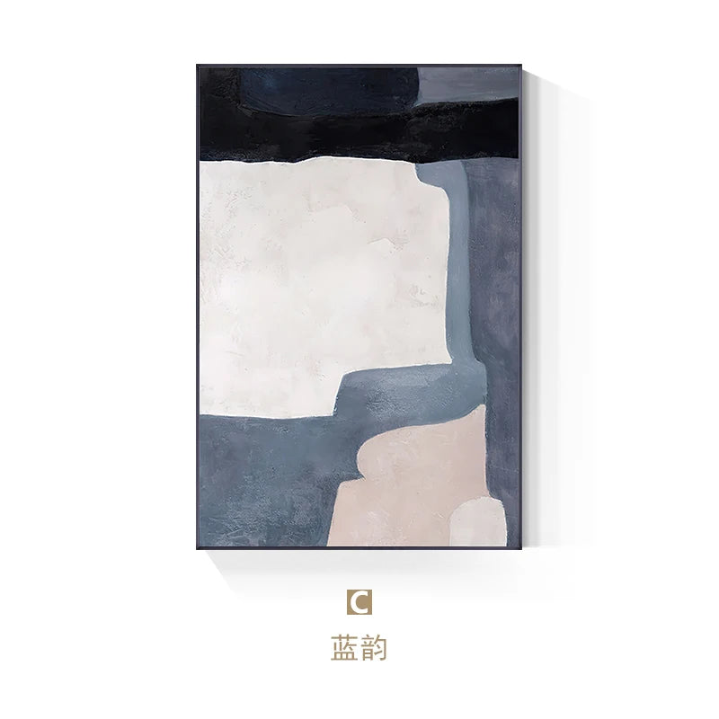 Quadro Decorativo Em Tela Azul Geométrico Para Sala