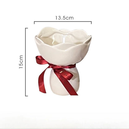Vaso Cerâmica Rosa Em Flor Para Mesa Decorativo