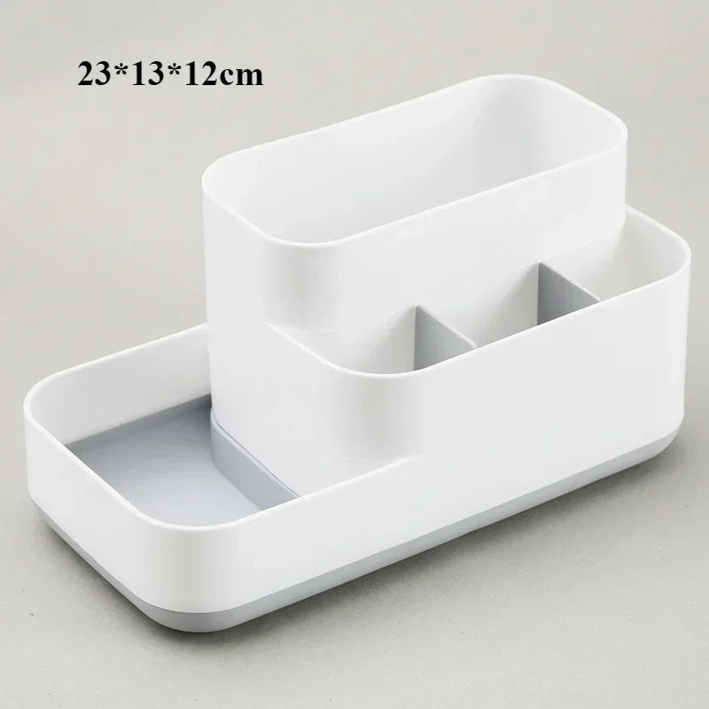 Organizador De Mesa Multifuncional Em Bambu Sustentavel Com Compartimentos Para Cosmeticos E Papelaria