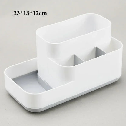 Organizador De Mesa Multifuncional Em Bambu Sustentavel Com Compartimentos Para Cosmeticos E Papelaria