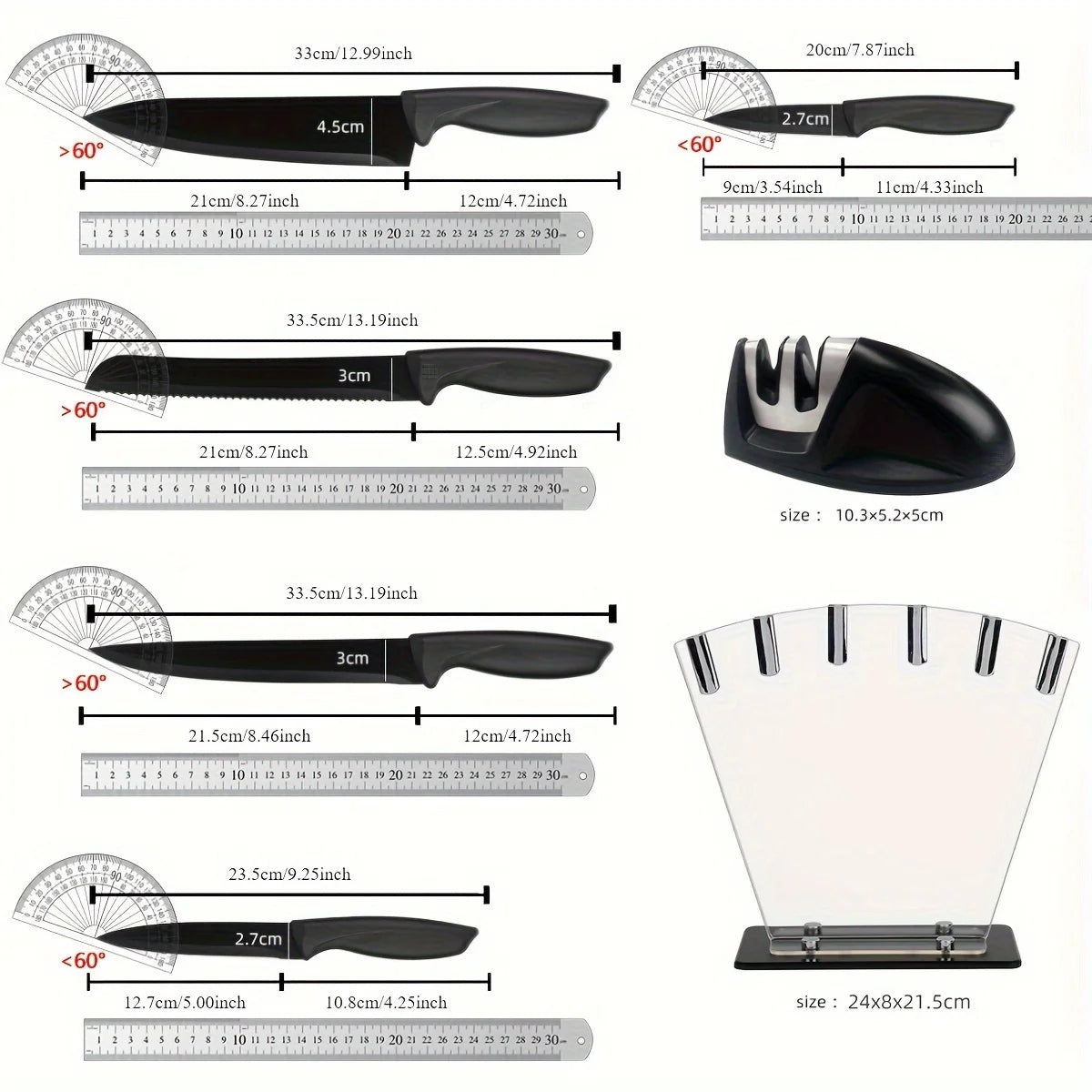 Faca Profissional Para Cozinha Com Suporte Inoxidável
