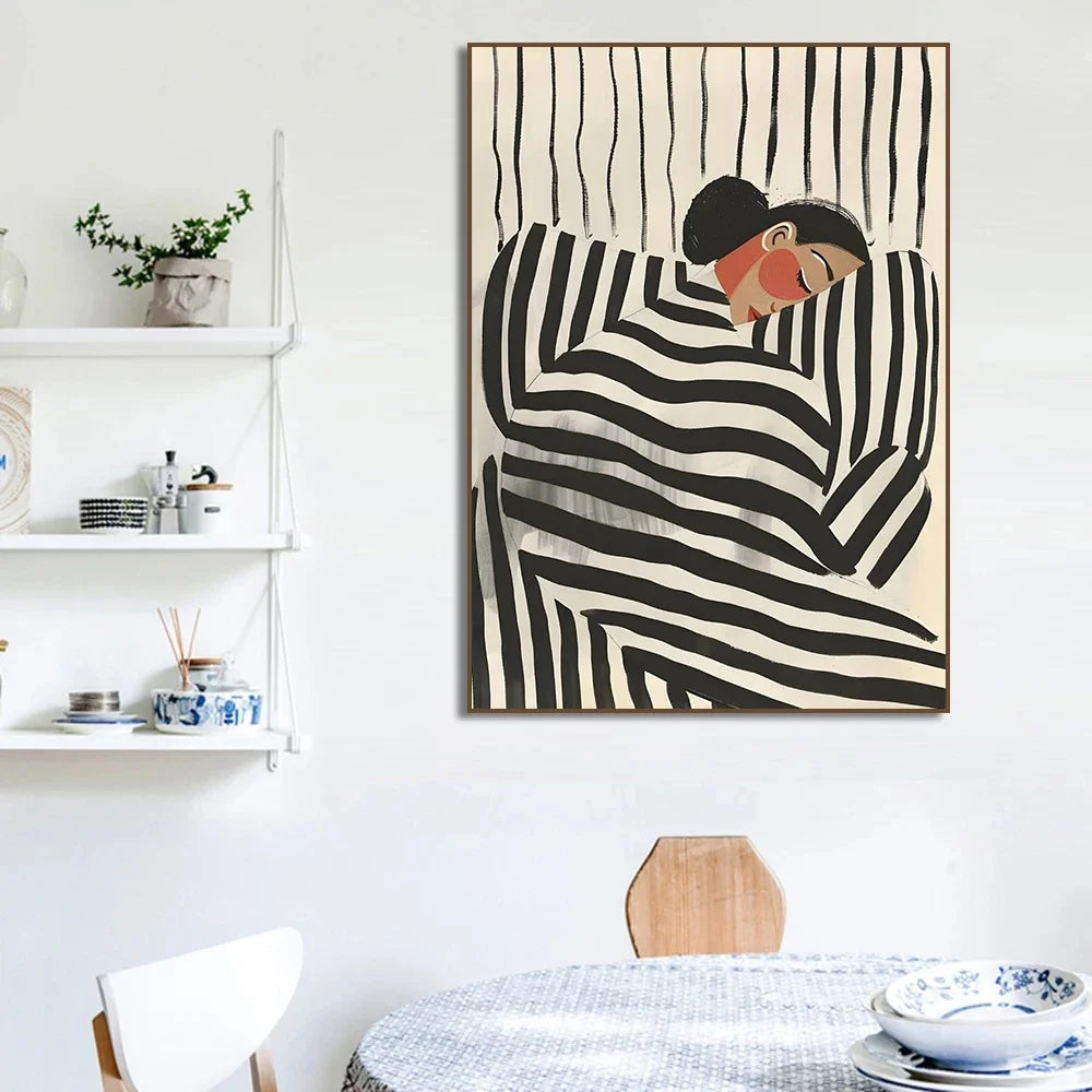 Quadro Abstrato Monocromático Em Tela Para Sala Premium