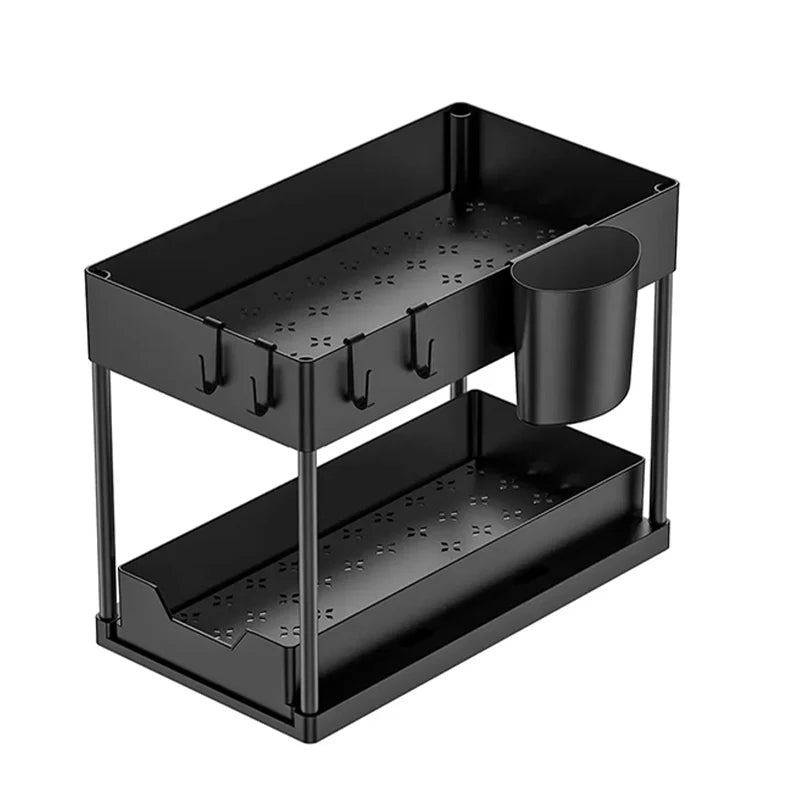 Organizador E Armazenamento Sob A Pia Com Gavetas Deslizantes Duplas E Prateleiras Multiuso Acesso Rápido