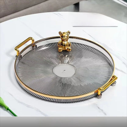 Bandeja de Armazenamento Redonda Multifuncional para Mesa Ouro
